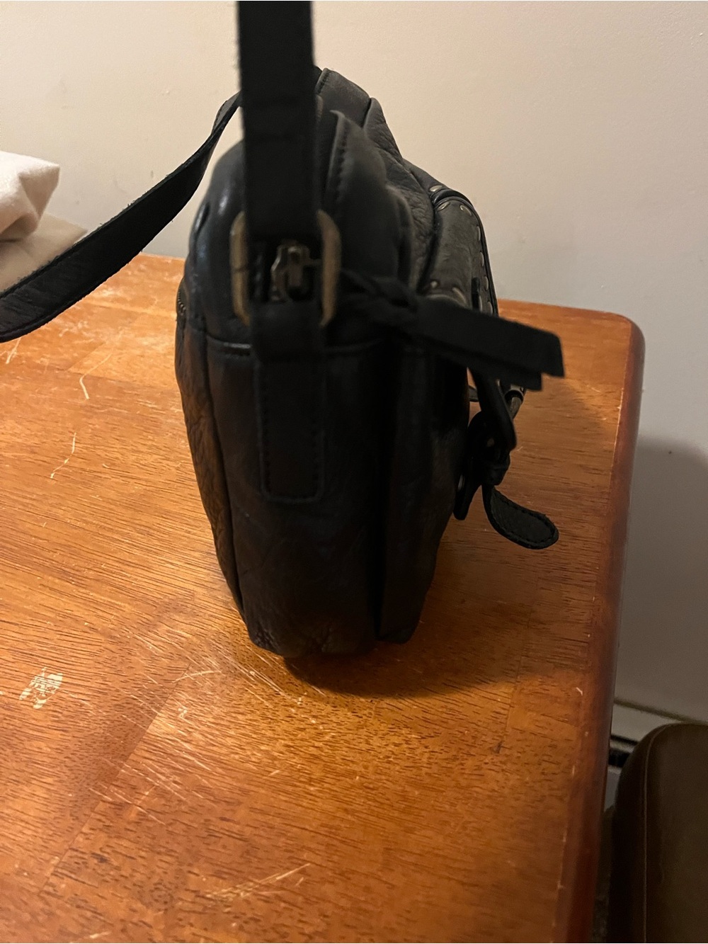 ASHWOOD Black Leather Studded Crossbody Handbag - Picture 5 of 8